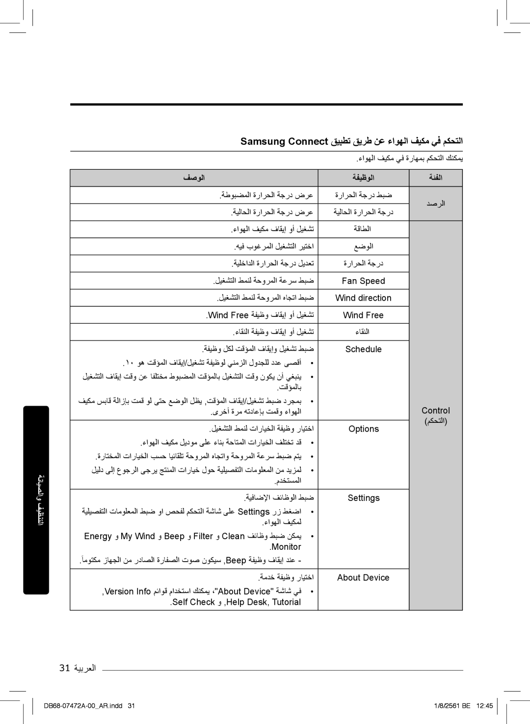 Samsung AR18NVPXCWK/MG manual Samsung Connect قﯾﺑطﺗ قﯾرط نﻋ ءاوﮭﻟا فﯾﻛﻣ ﻲﻓ مﻛﺣﺗﻟا, ءاوﮭﻟا فﯾﻛﻣ ﻲﻓ ةرﺎﮭﻣﺑ مﻛﺣﺗﻟا كﻧﻛﻣﯾ 