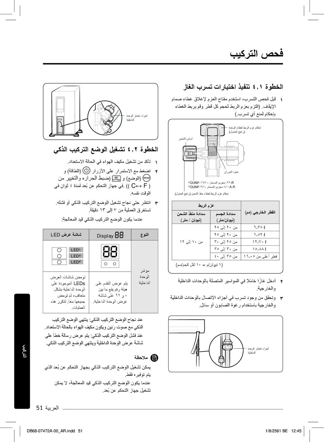 Samsung AR18NVPXCWK/MG manual بﯾﻛرﺗﻟا صﺣﻓ, ﻲﻛذﻟا بﯾﻛرﺗﻟا ﻊﺿوﻟا لﯾﻐﺷﺗ ٤٫۲ ةوطﺧﻟا, زﺎﻐﻟا برﺳﺗ تارﺎﺑﺗﺧا ذﯾﻔﻧﺗ ٤٫۱ ةوطﺧﻟا 