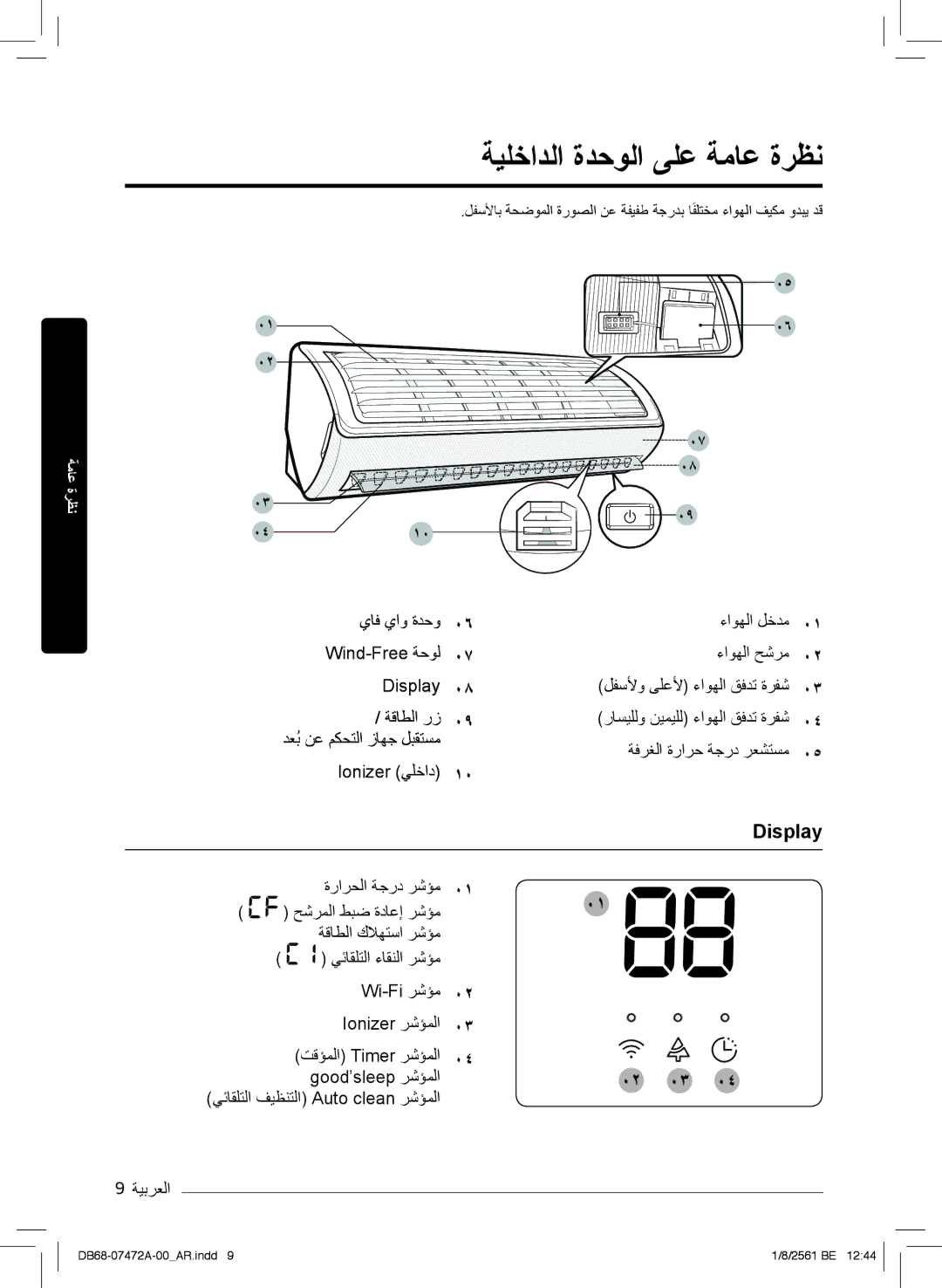 Samsung AR18NVPXCWK/MG manual ﺔﯾﻠﺧادﻟا ةدﺣوﻟا ﻰﻠﻋ ﺔﻣﺎﻋ ةرظﻧ, Display, ˹˻ ˹˼ ˹˽, ˹˽˺˹ 