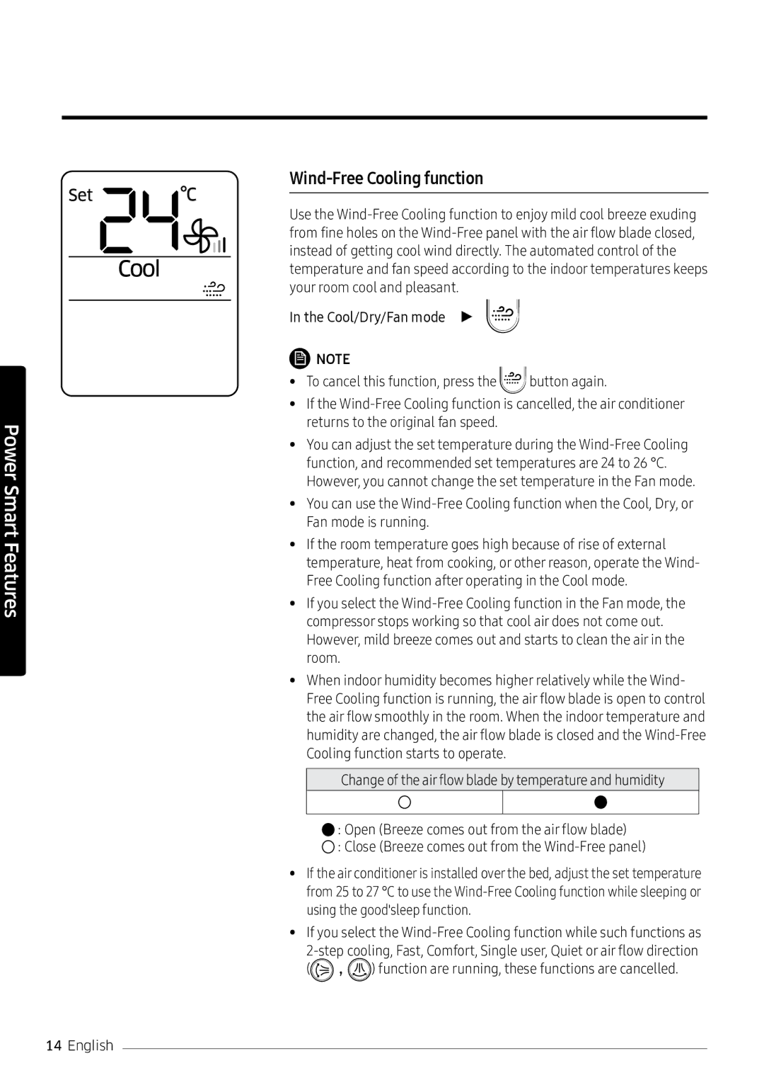 Samsung AR18NVPXCWK/MG manual Wind-Free Cooling function 