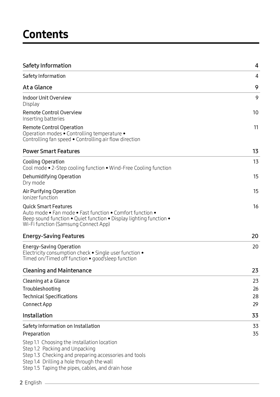 Samsung AR18NVPXCWK/MG manual Contents 