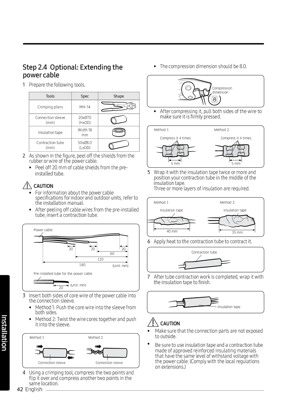 Samsung AR18NVPXCWK/MG manual Optional Extending the power cable 