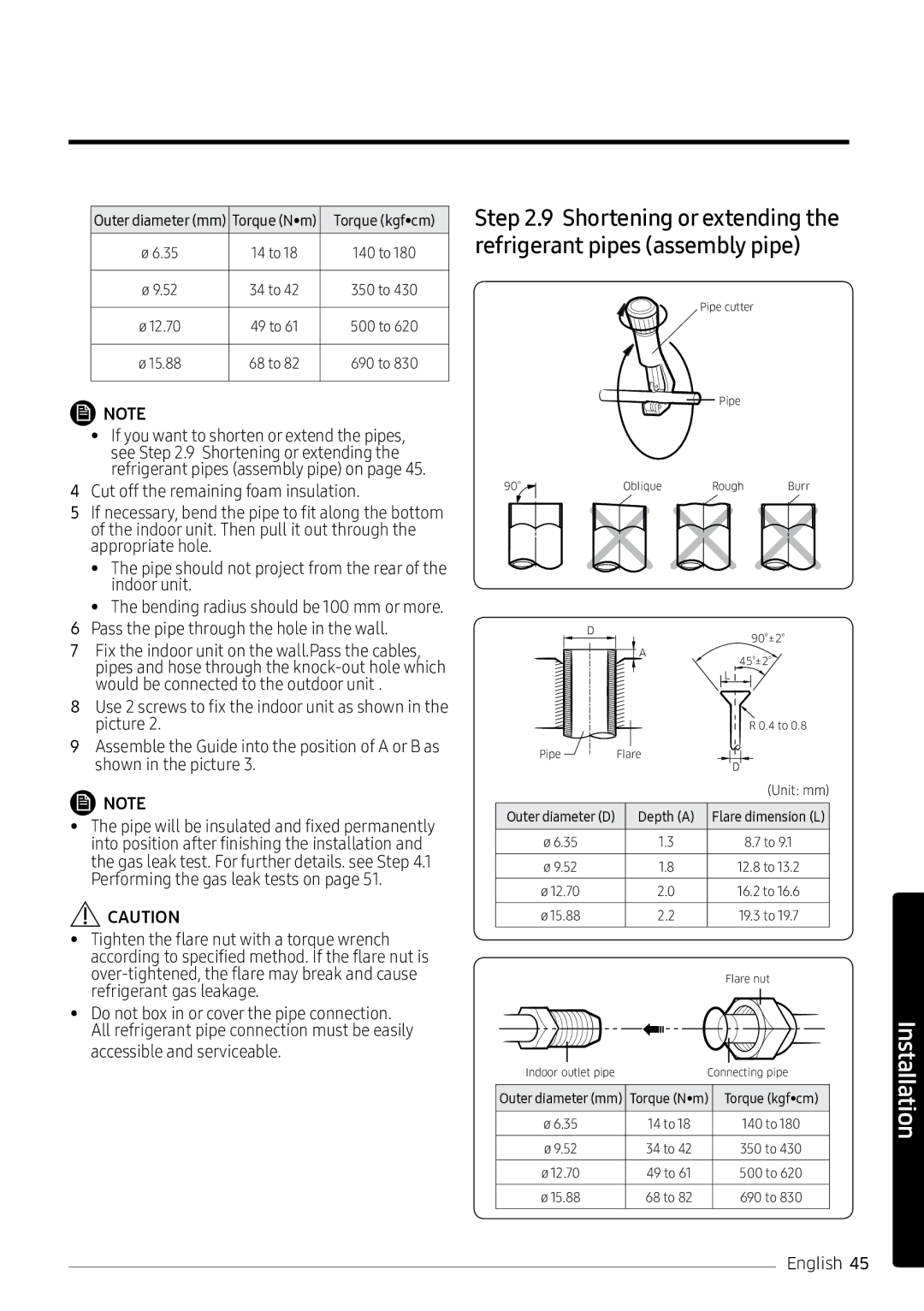 Samsung AR18NVPXCWK/MG manual Shortening or extending the refrigerant pipes assembly pipe 