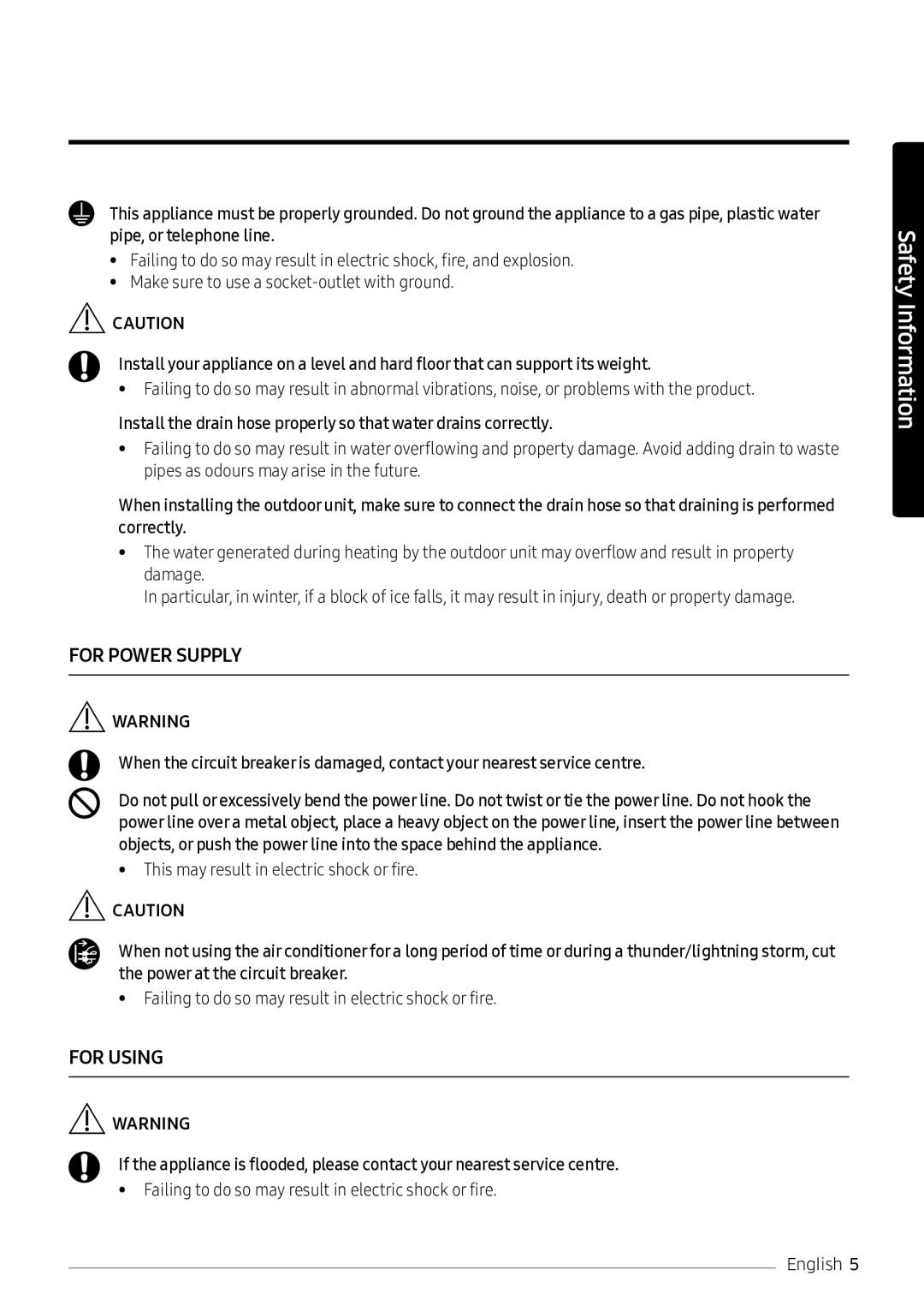 Samsung AR18NVPXCWK/MG manual For Power Supply 