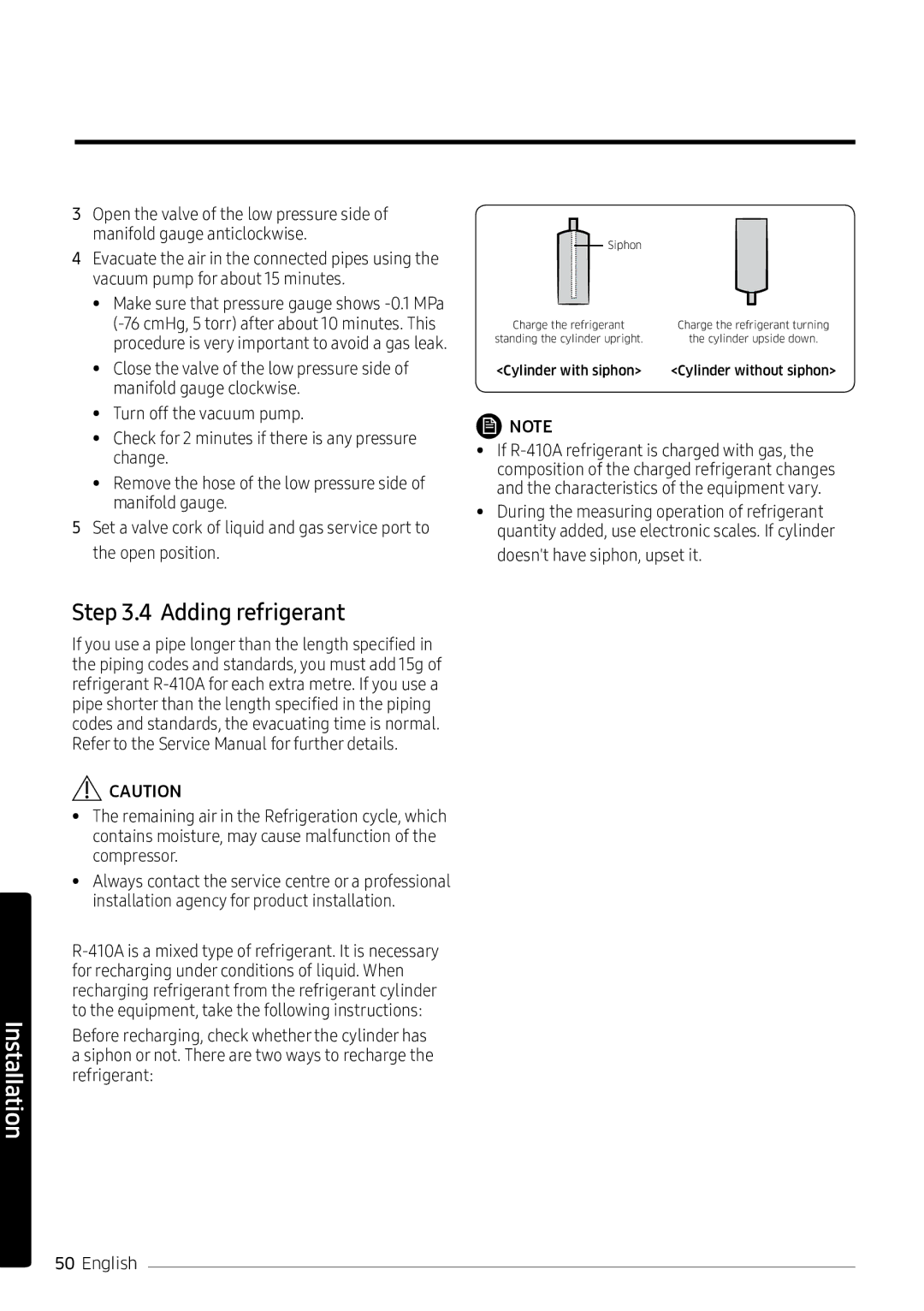 Samsung AR18NVPXCWK/MG manual Adding refrigerant, Siphon 