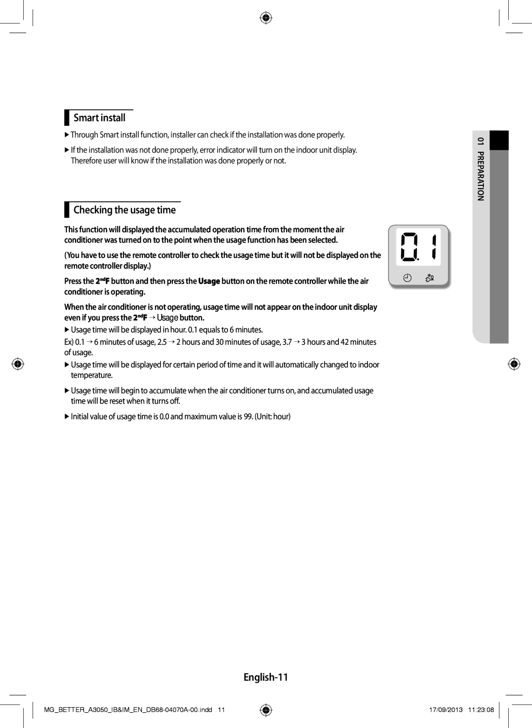 Samsung AR18HCSDBWKXMG, AR24HCSDBWKNMG, AR18HCSDBWKNMG, AR18HPSDBWKNMG, AR24HCSDBWKXMG Checking the usage time, English-11 