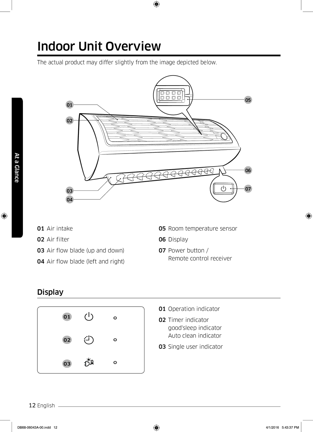 Samsung AR24HSFSEWKNMG manual Indoor Unit Overview, Display 