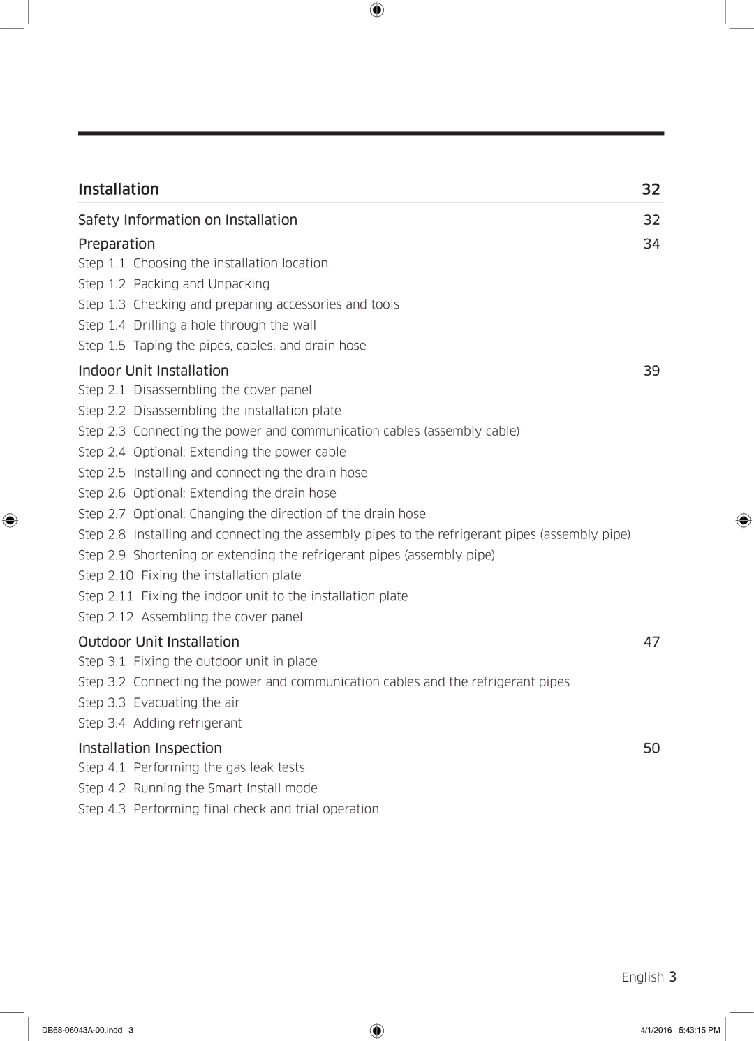 Samsung AR24HSFSEWKNMG manual Safety Information on Installation Preparation 