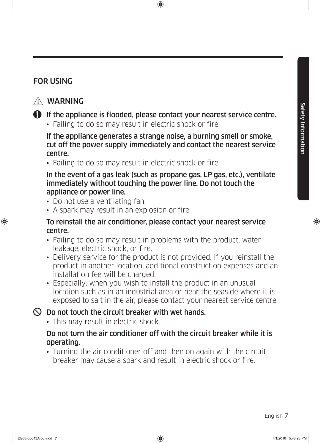 Samsung AR24HSFSEWKNMG manual For Using 