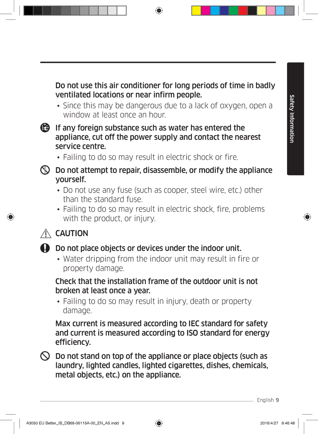 Samsung AR18HSSDBWKNEU, AR24HSSDBWKNEU, AR12HSSDBWKNEU, AR07HSSDBWKNEU, AR09HSSDBWKNEU, AR09HSSDAWKNEU manual Safety Information 