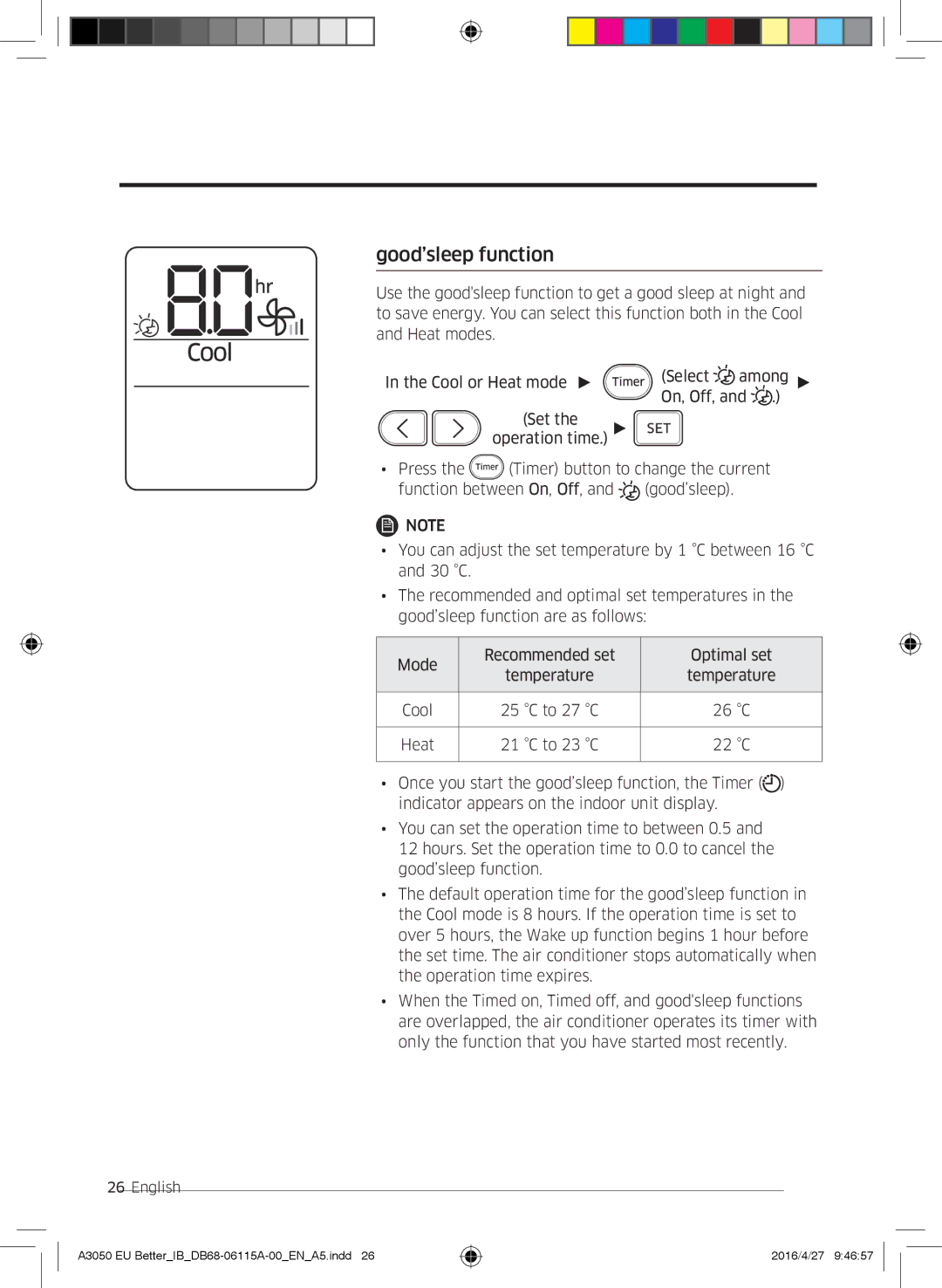 Samsung AR12HSSDAWKNEU, AR24HSSDBWKNEU, AR12HSSDBWKNEU, AR07HSSDBWKNEU, AR18HSSDBWKNEU, AR09HSSDBWKNEU Good’sleep function 