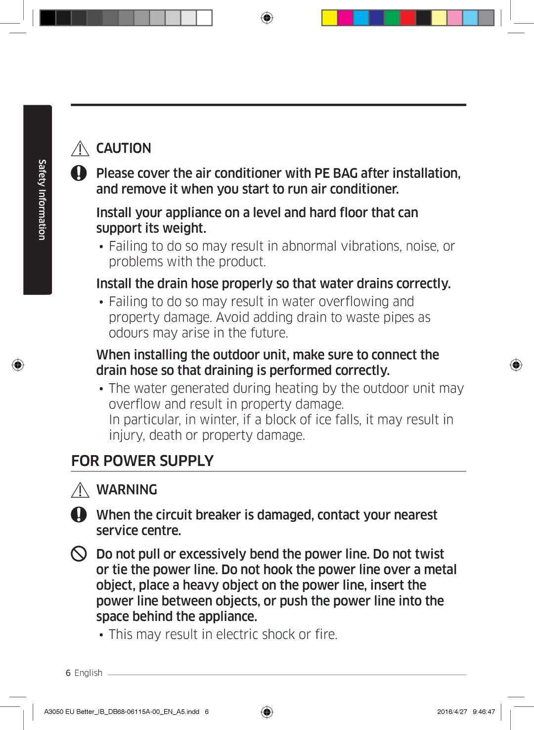 Samsung AR24HSSDBWKNEU, AR12HSSDBWKNEU, AR07HSSDBWKNEU, AR18HSSDBWKNEU, AR09HSSDBWKNEU, AR09HSSDAWKNEU manual For Power Supply 