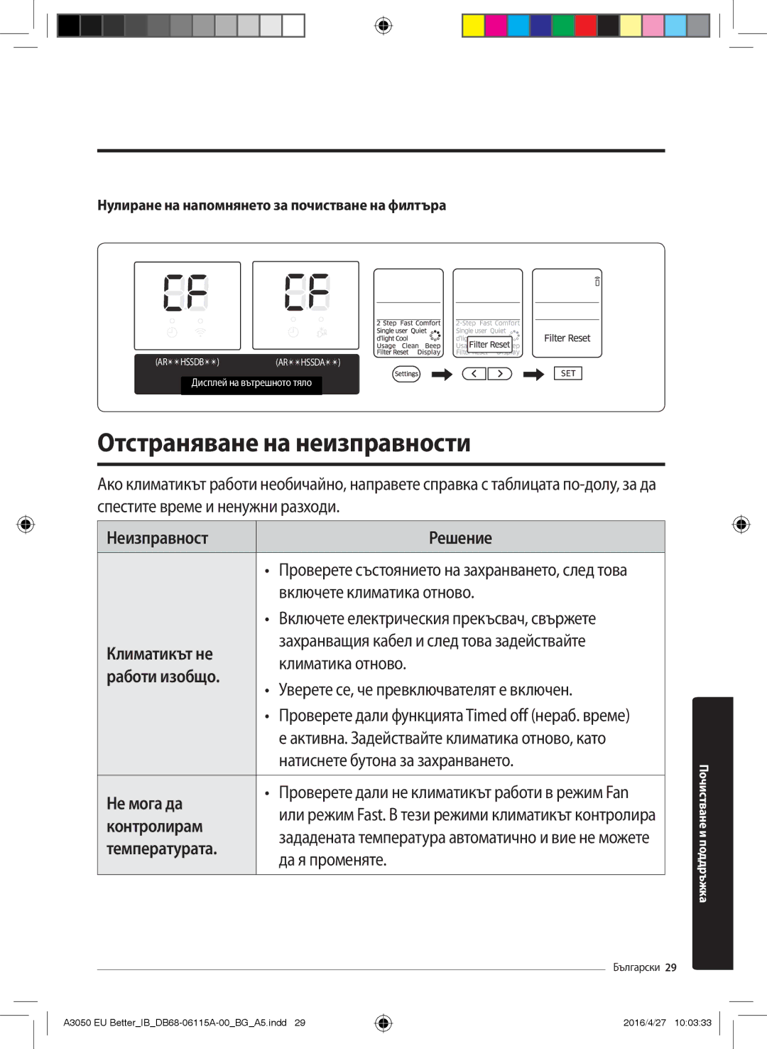 Samsung AR07HSSDBWKNEU, AR24HSSDBWKNEU, AR12HSSDBWKNEU, AR18HSSDBWKNEU, AR09HSSDBWKNEU manual Отстраняване на неизправности 