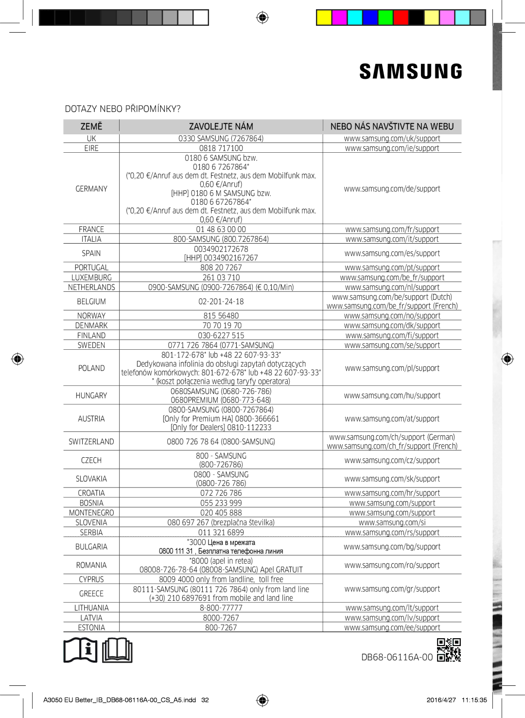 Samsung AR12HSSDBWKNEU, AR24HSSDBWKNEU, AR07HSSDBWKNEU, AR18HSSDBWKNEU, AR09HSSDBWKNEU, AR09HSSDAWKNEU manual DB68-06116A-00 