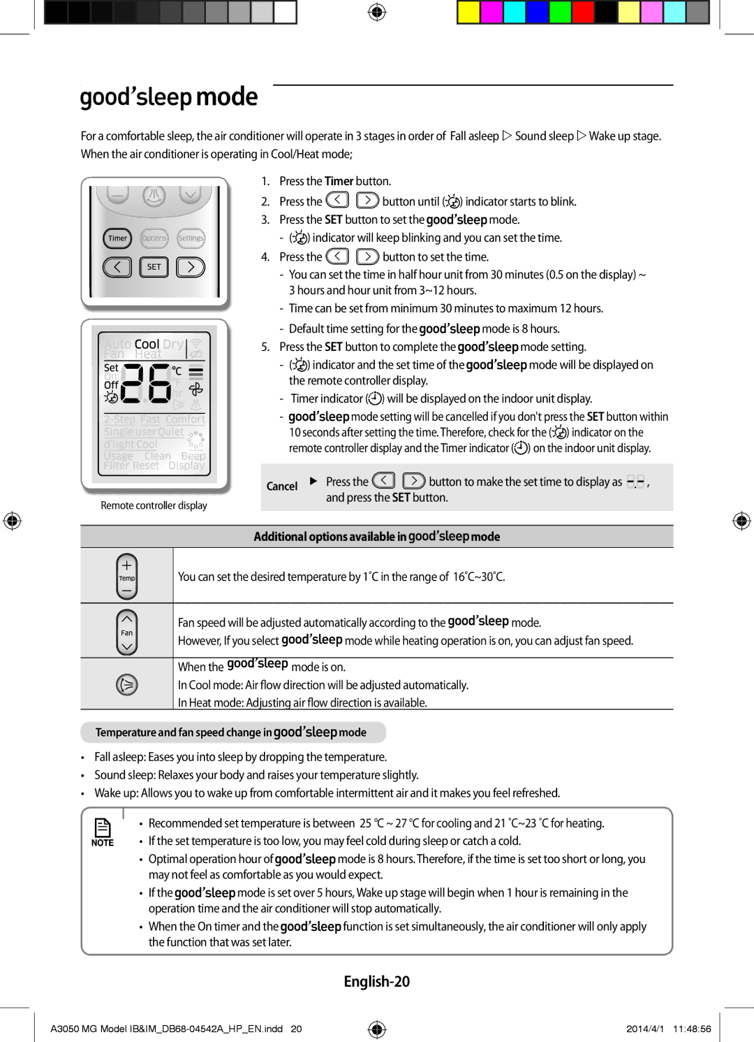 Samsung AR18HVFSEWKNMG, AR24HVFSEWKNMG, AR18HSFSEWKNMG manual Mode, English-20, Additional options available 