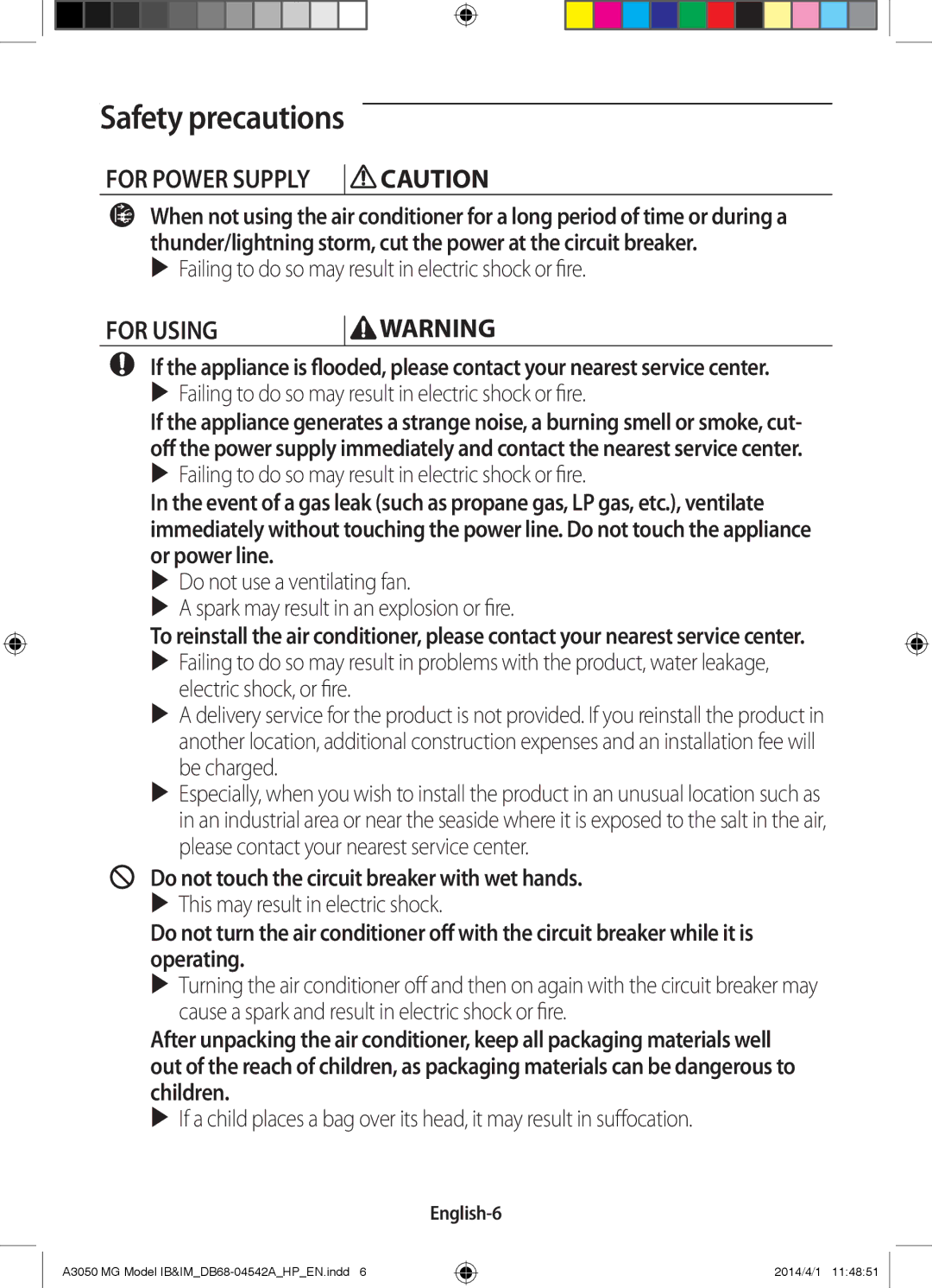 Samsung AR24HVFSEWKNMG, AR18HSFSEWKNMG, AR18HVFSEWKNMG manual For Using, English-6 