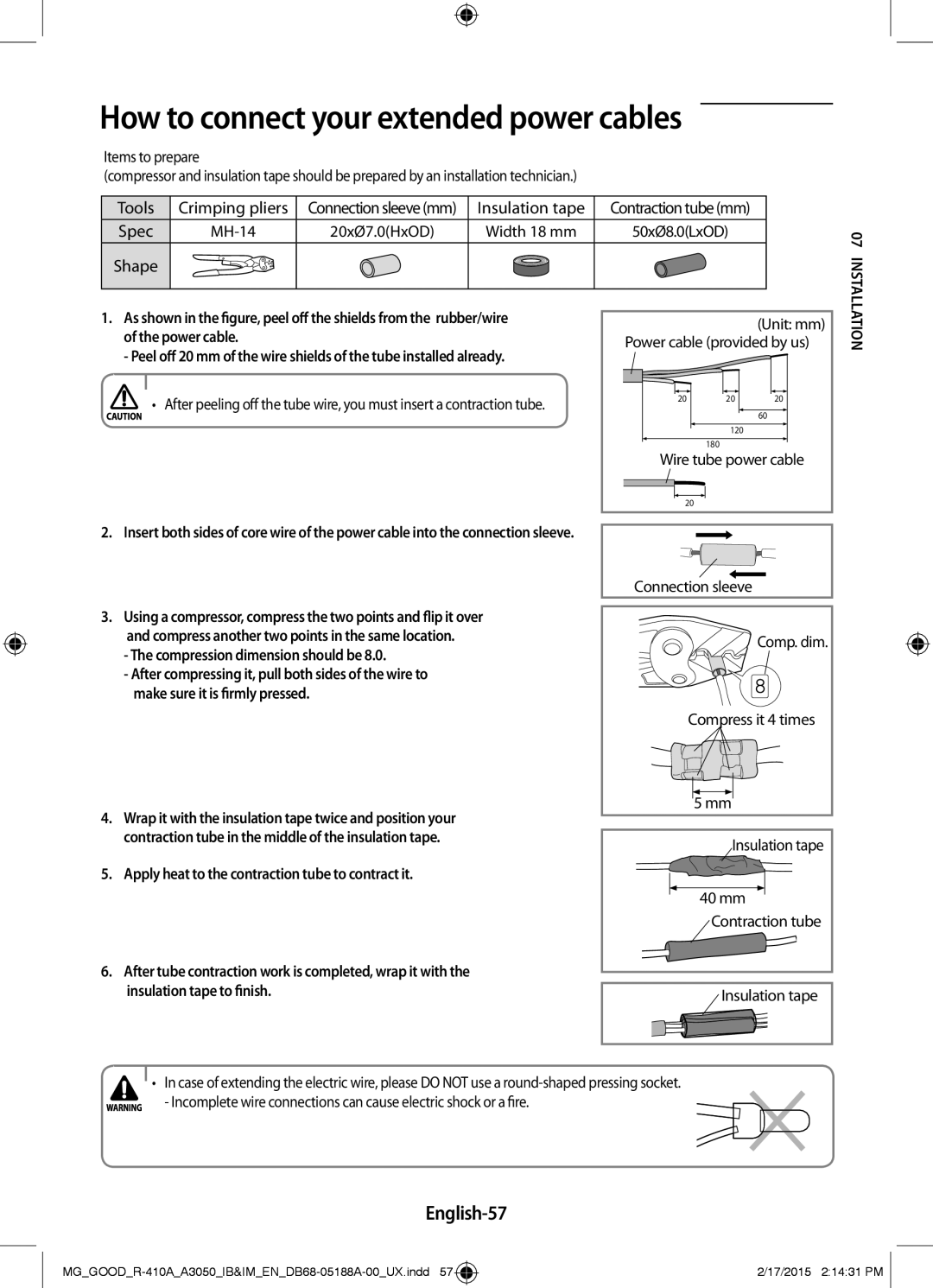 Samsung AR24JRFSBWKNMG, AR24JRFNBWKNMG manual How to connect your extended power cables, English-57, Atio 