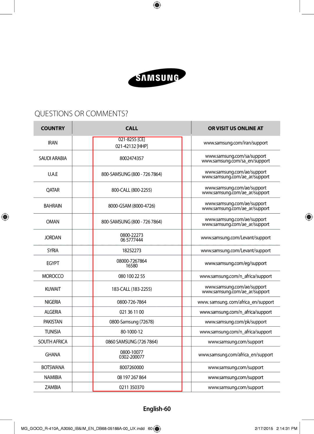 Samsung AR24JRFNBWKNMG, AR24JRFSBWKNMG manual English-60, 021-8255 CE 