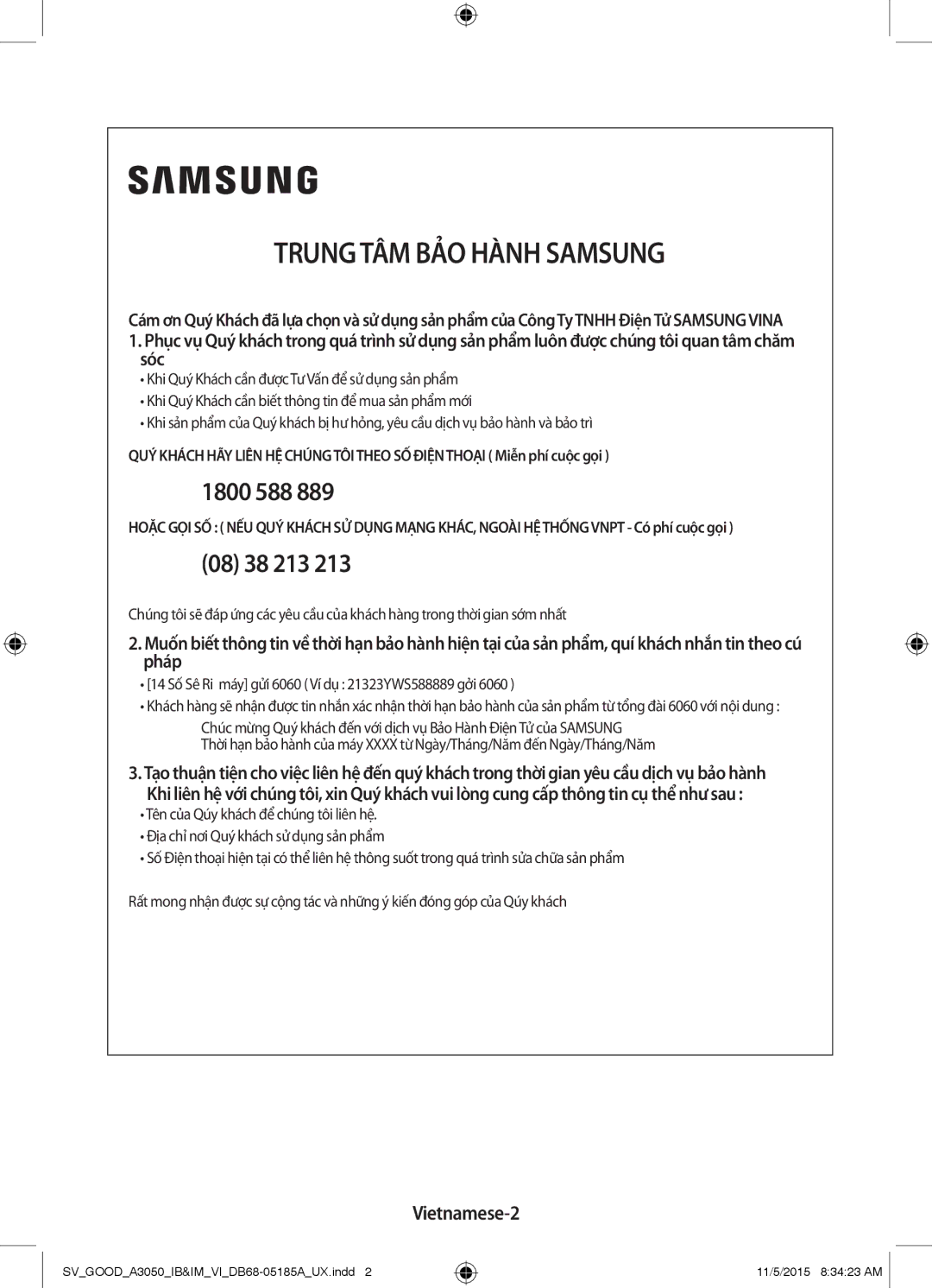 Samsung AR09JVFSCURNSV, AR24JVFSLWKXSV, AR12JSFNJWKXSV manual Vietnamese-2, 14 Số Sê Ri máy gửi 6060 Ví dụ 21323YWS588889 gởi 