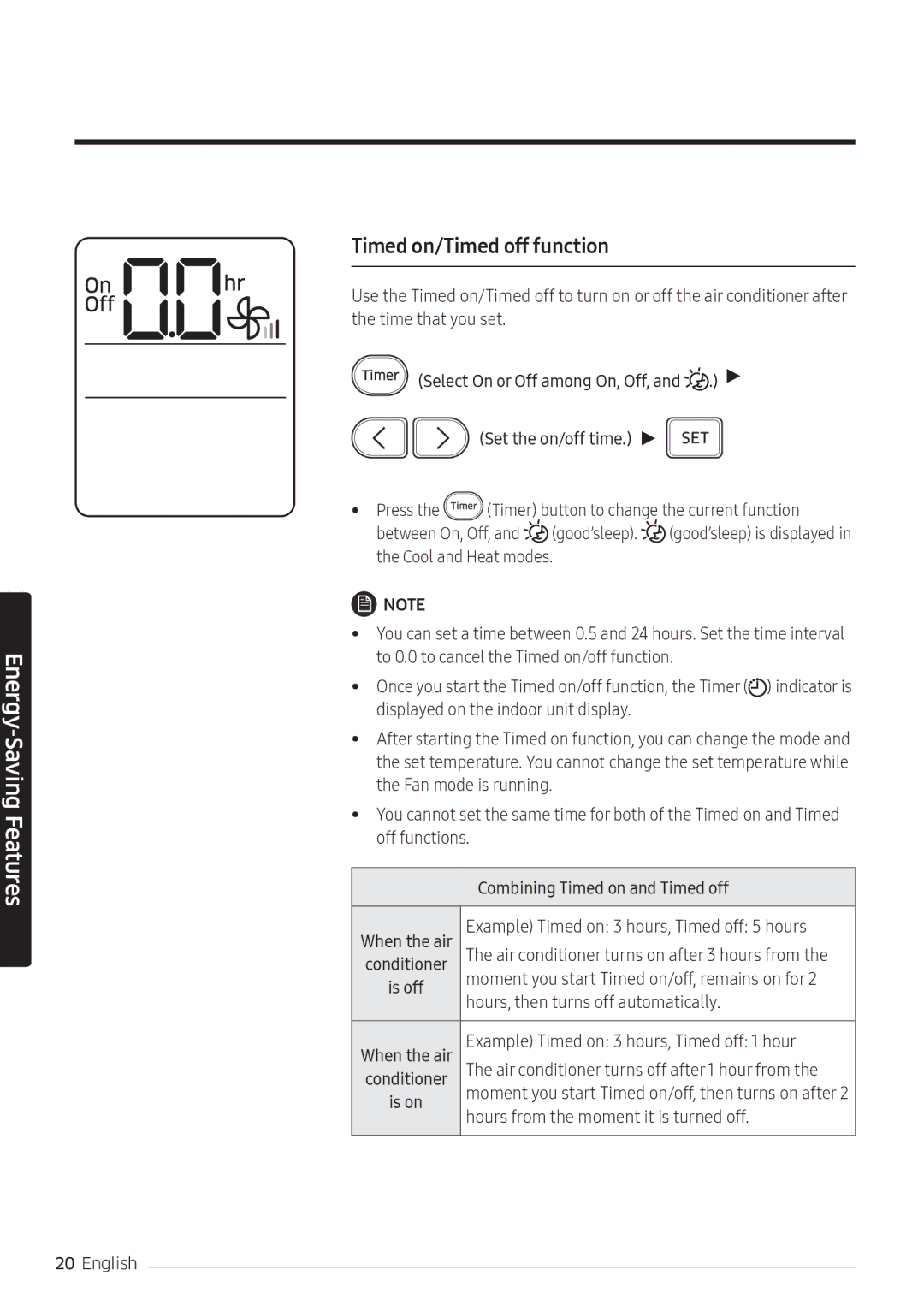 Samsung AR24MQFNRWKNMG, AR24KQFNRWKNMG, AR24MRFNEWKXMG, AR18KQFNEWKXMG, AR24KRFNEWKXMG manual Timed on/Timed off function 