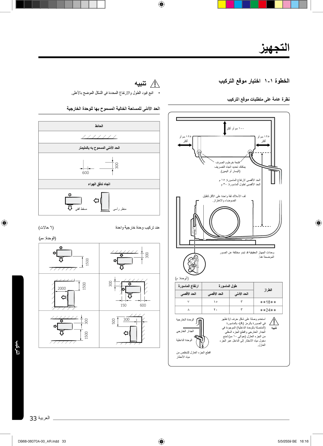 Samsung AR24KQJSBWKNMG زﯾﮭﺟﺗﻟا, بﯾﻛرﺗﻟا ﻊﻗوﻣ رﺎﯾﺗﺧا ۱-۱ ةوطﺧﻟا, ﻰﻠﻋﻷﺎﺑ ﺢﺿوﻣﻟا لﻛﺷﻟا ﻲﻓ ةددﺣﻣﻟا عﺎﻔﺗرﻻاو لوطﻟا دوﯾﻗ ﻊﺑﺗا 