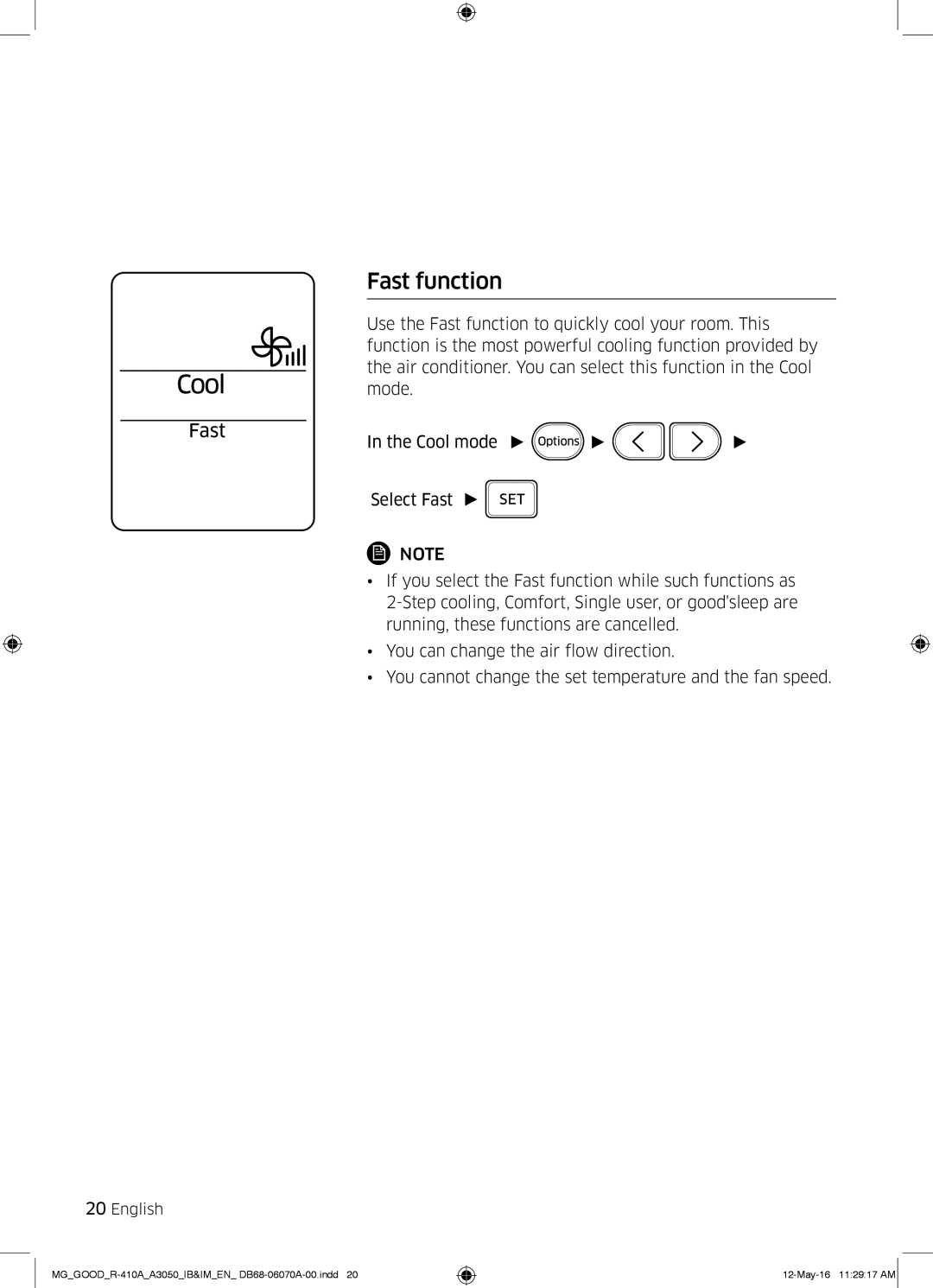 Samsung AR24KQJSBWKNMG manual Fast function 