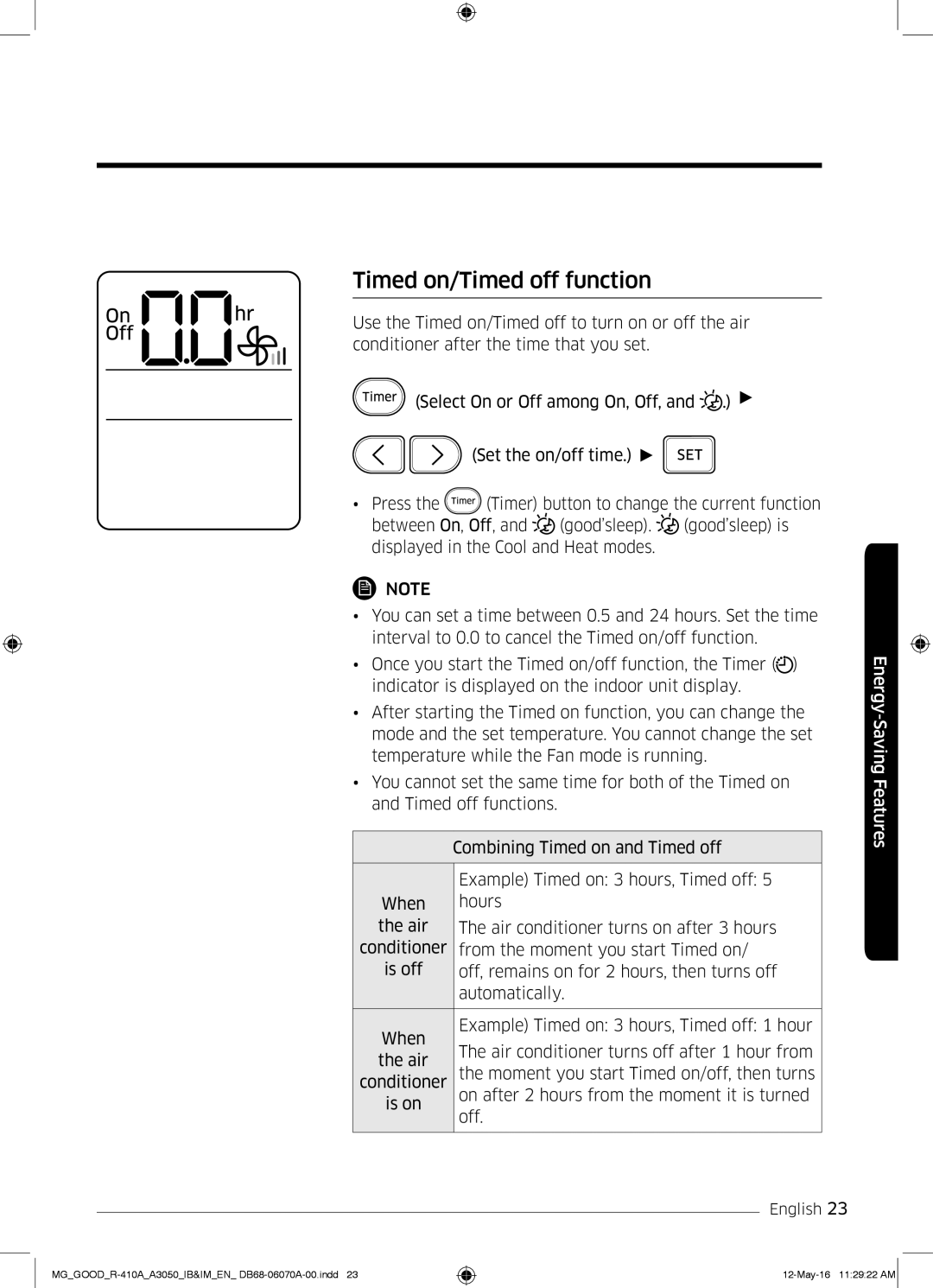 Samsung AR24KQJSBWKNMG manual Timed on/Timed off function 