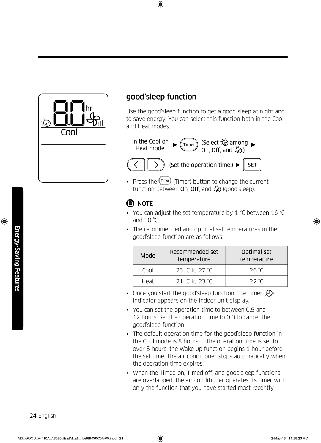 Samsung AR24KQJSBWKNMG manual Good’sleep function 