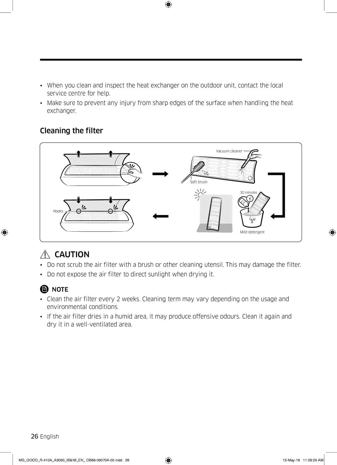 Samsung AR24KQJSBWKNMG manual Cleaning the filter 