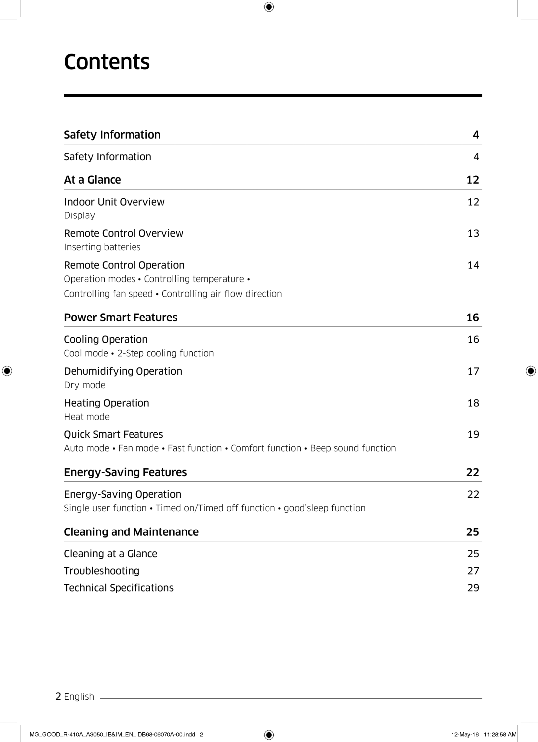 Samsung AR24KQJSBWKNMG manual Contents 