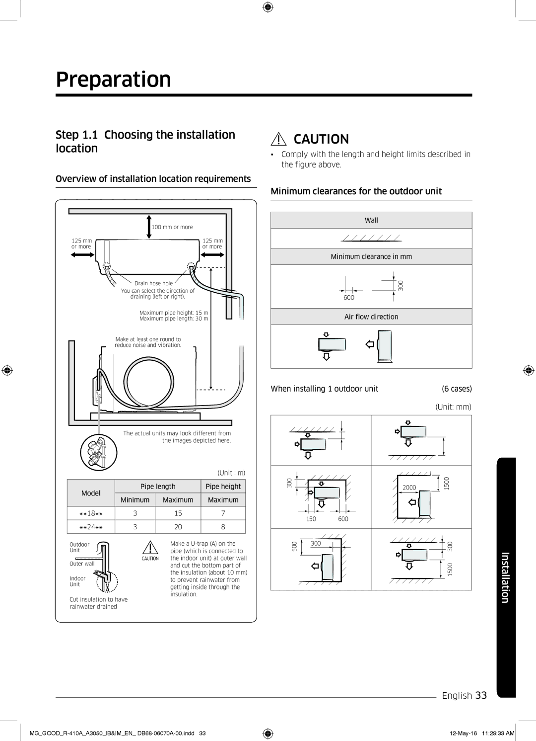 Samsung AR24KQJSBWKNMG Preparation, Choosing the installation location, Overview of installation location requirements 