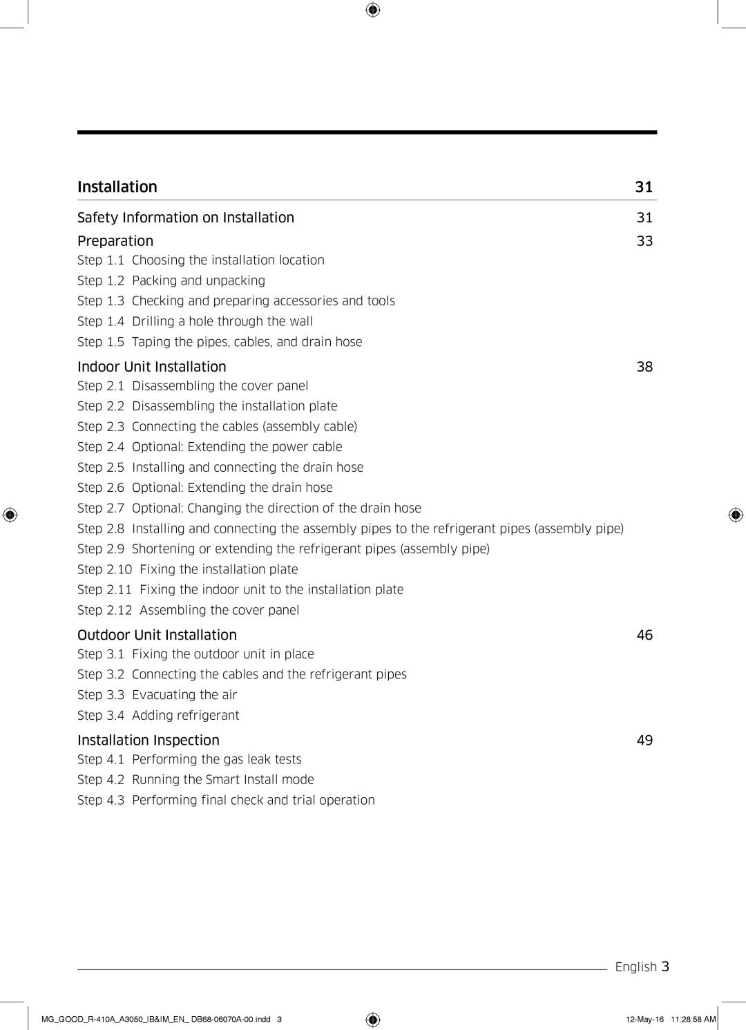 Samsung AR24KQJSBWKNMG manual Safety Information on Installation Preparation 