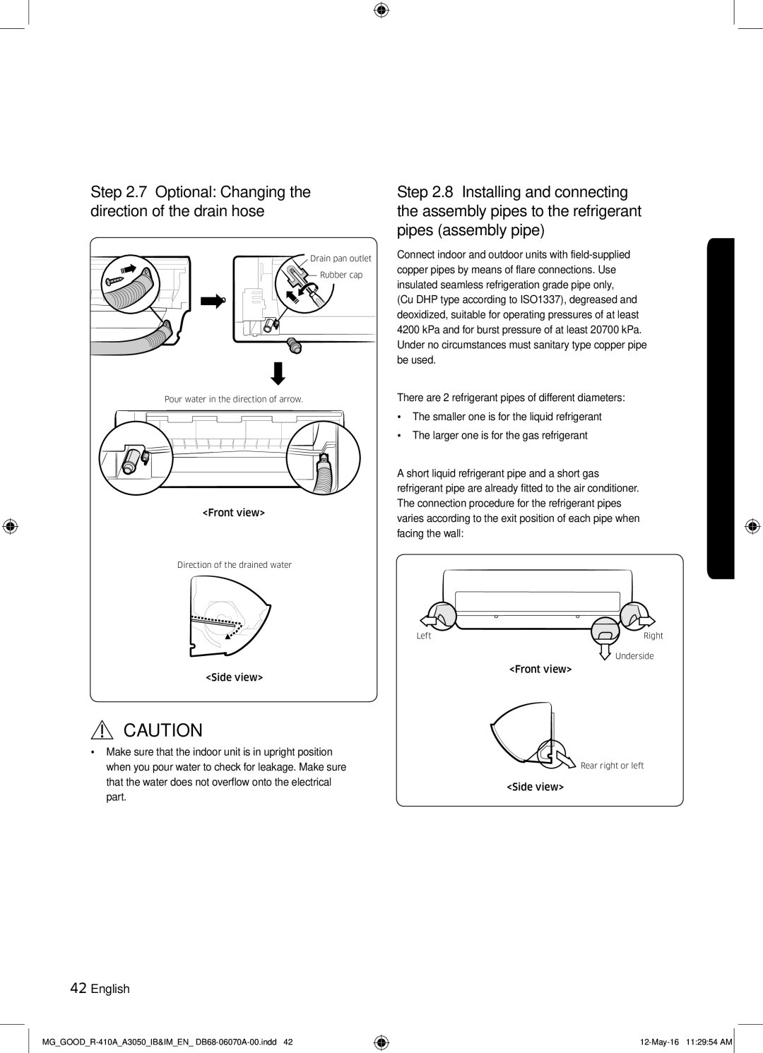 Samsung AR24KQJSBWKNMG manual Optional Changing the direction of the drain hose 