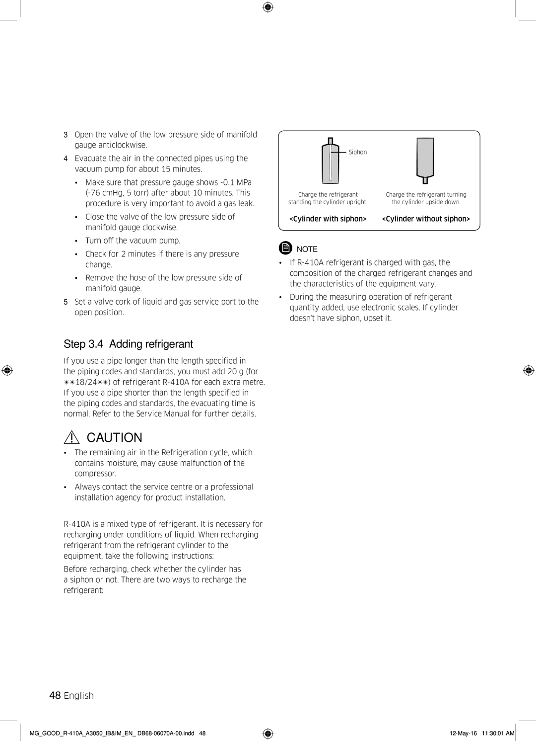 Samsung AR24KQJSBWKNMG manual Adding refrigerant 