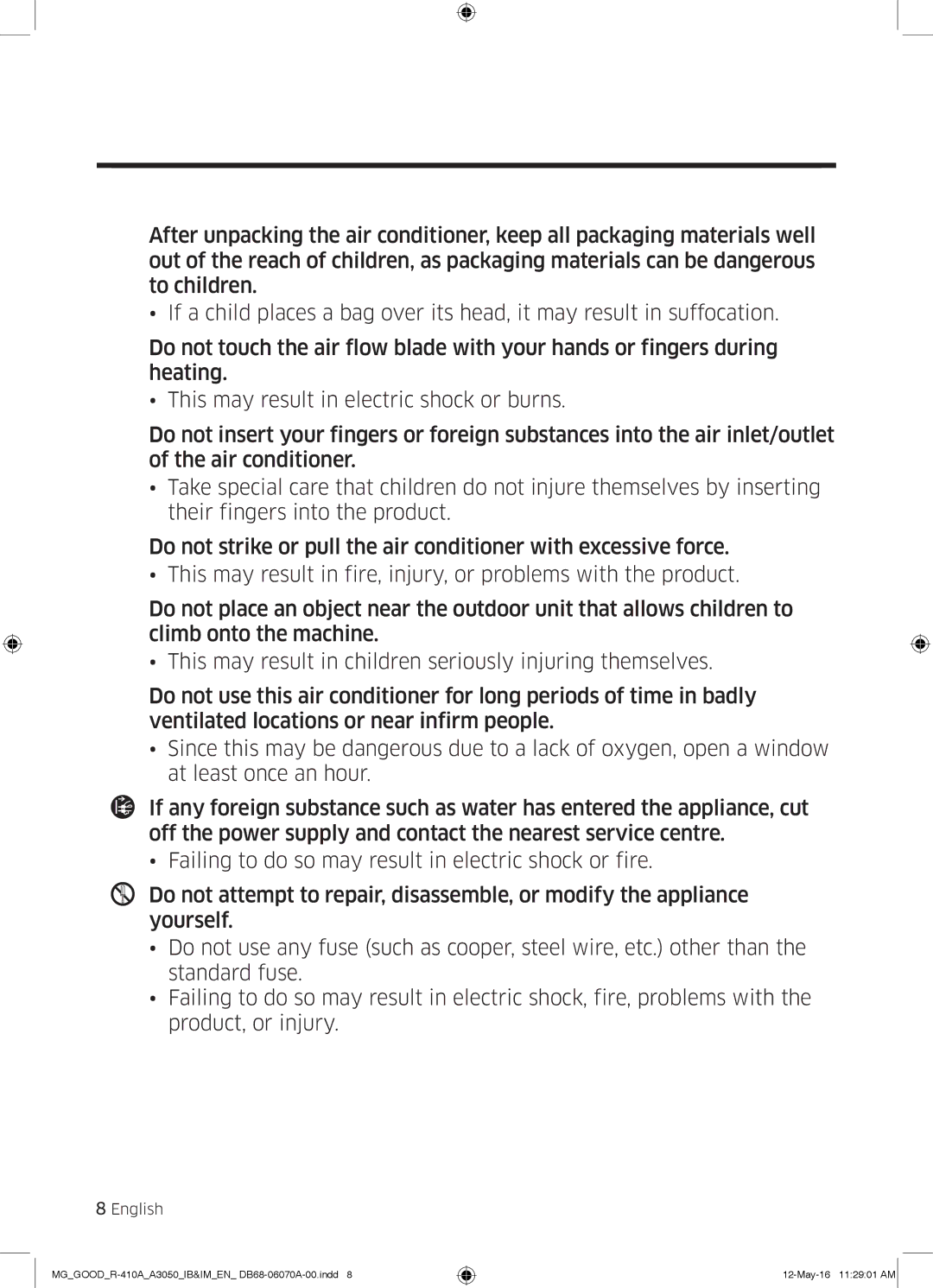 Samsung AR24KQJSBWKNMG manual Safety Information 