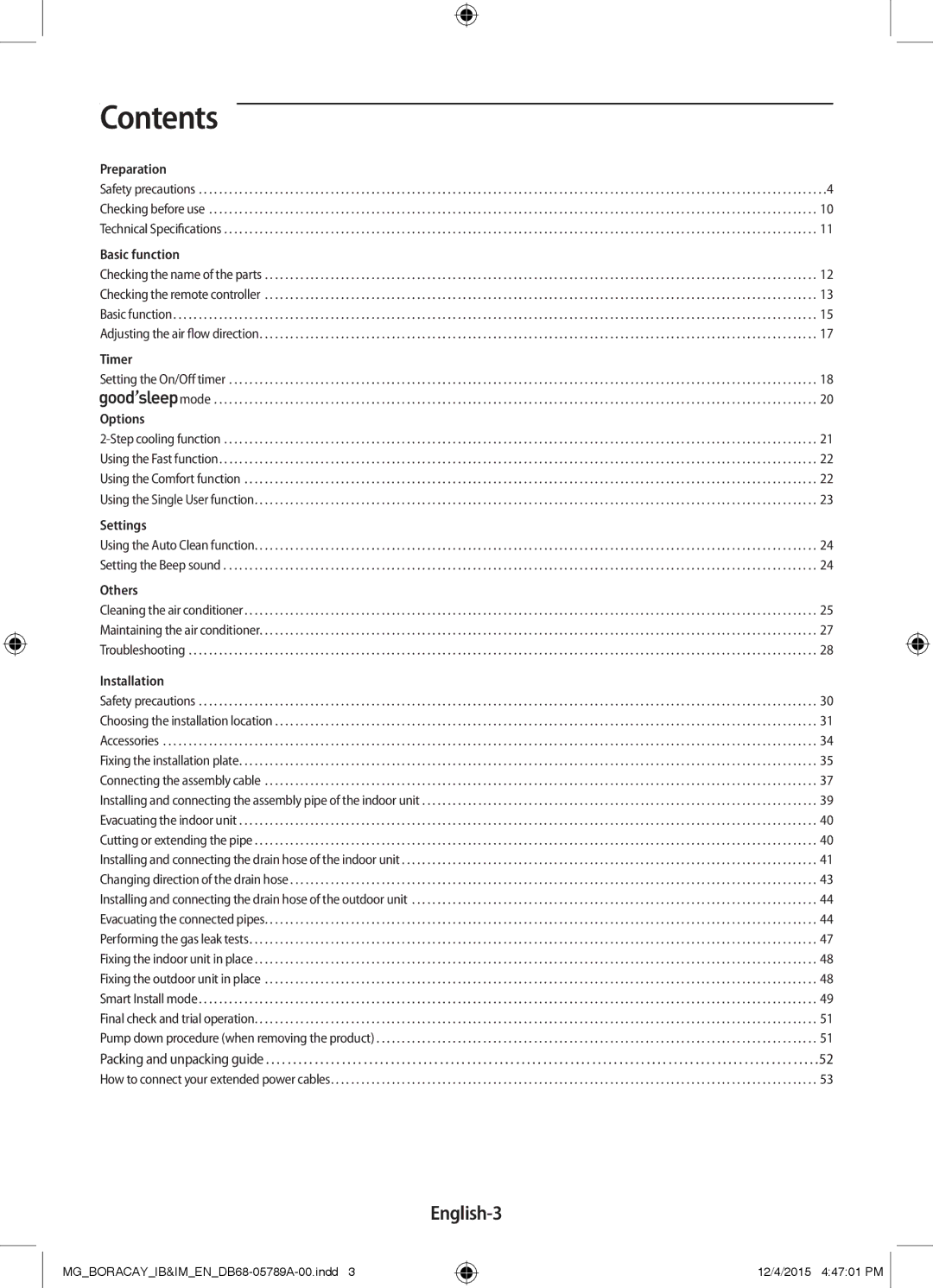 Samsung AR24KQFHCWKNMG, AR24KRFHCWKNMG, AR18KRFHCWKNMG, AR18KQFHCWKNMG manual Contents 