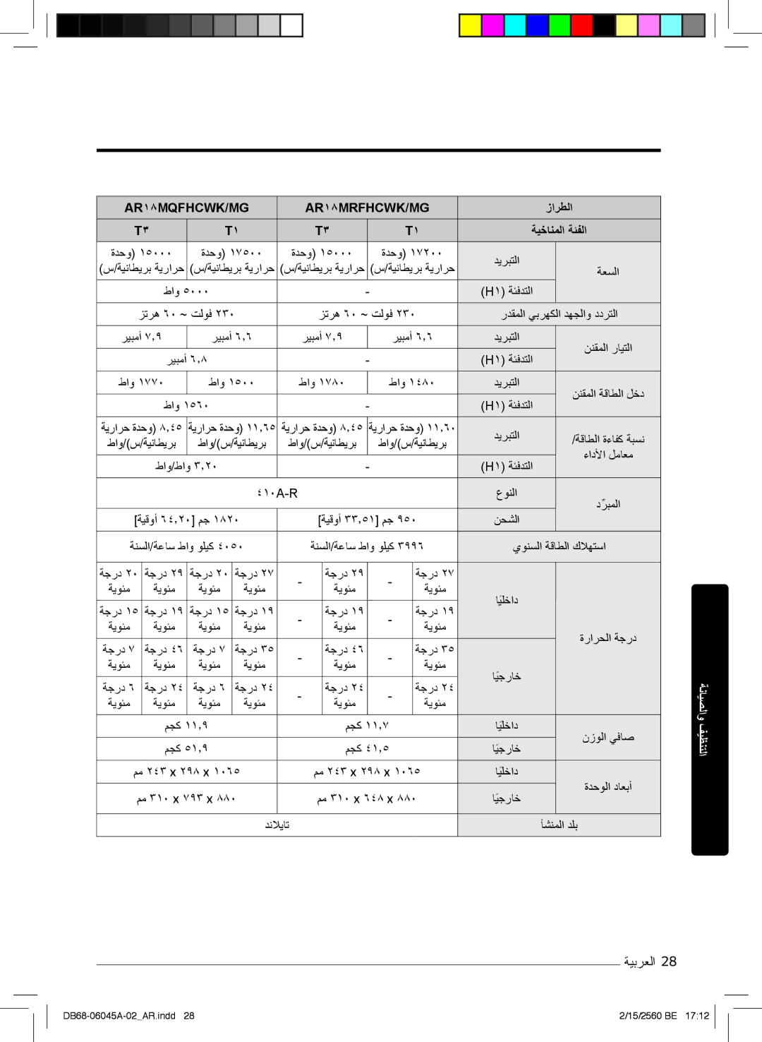 Samsung AR24MRFHRWKNMG, AR24KRFHRWK/MG, AR24MQFHRWKNMG manual رﯾﺑﻣأ ۷٫۹, درﺑﻣﻟاﱢ ﺔﯾﻗوأ ٦٤٫۲۰ مﺟ ﺔﯾﻗوأ ۳۳٫٥۱ مﺟ نﺣﺷﻟا 