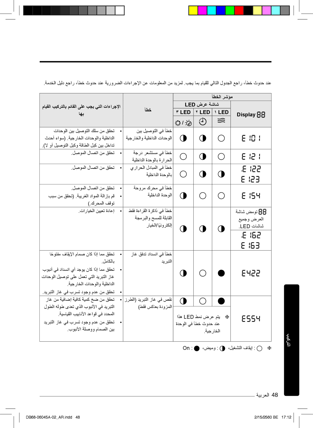 Samsung AR24KQFHRWKNMG, AR24KRFHRWK/MG, AR24MQFHRWKNMG, AR24MRFHRWKNMG, AR18MQFHCWKXMG ﺄطﺧﻟا رﺷؤﻣ, ﺄطﺧ Led ضرﻋ ﺔﺷﺎﺷ, ،ضﯾﻣو 