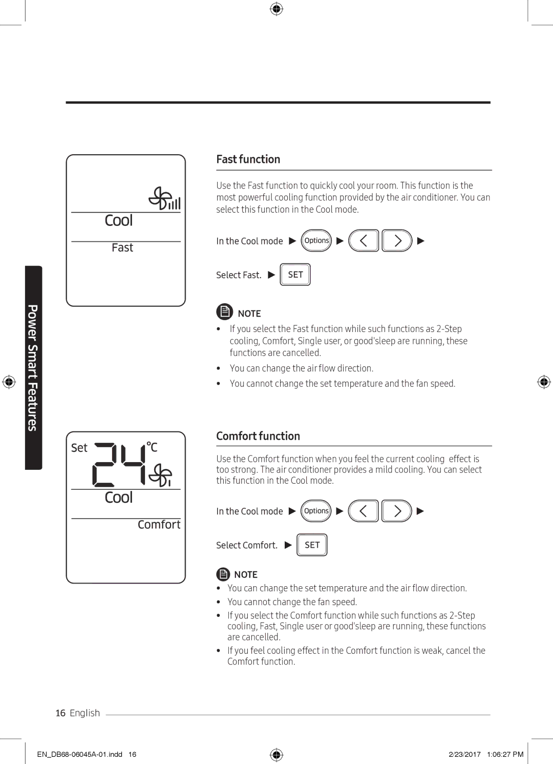 Samsung AR24KRFHRWKXMG, AR24KRFHRWK/MG, AR24MQFHRWKNMG, AR24MRFHRWKNMG, AR18MQFHCWKXMG manual Fast function, Comfort function 