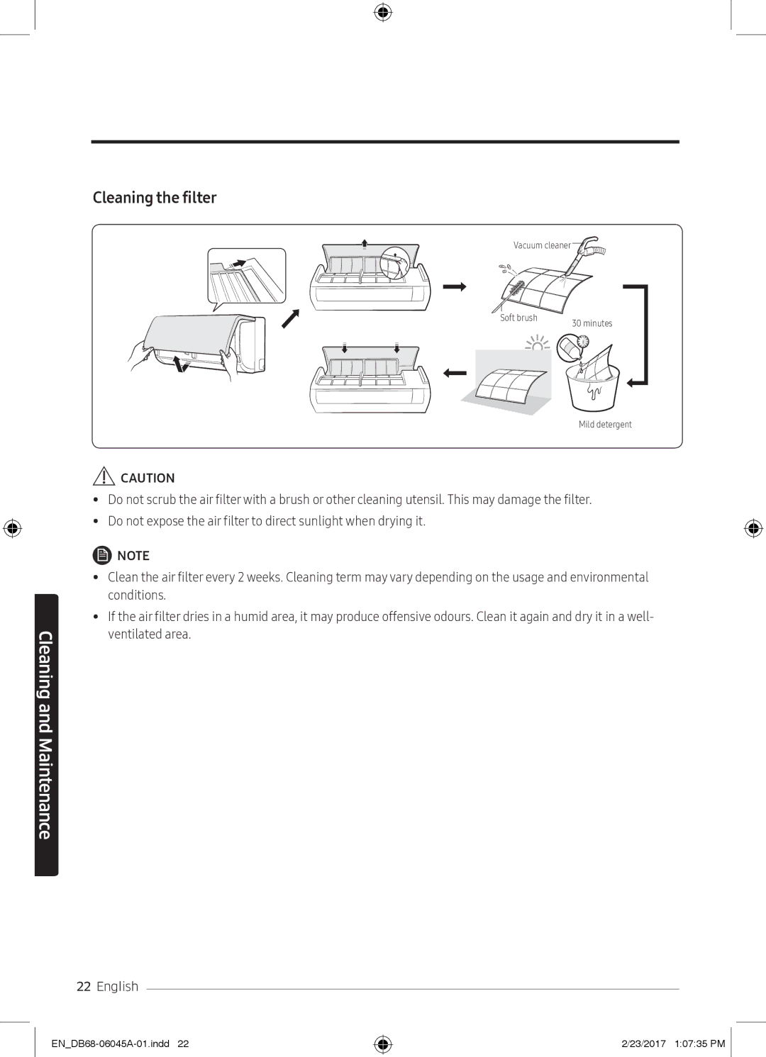 Samsung AR24KRFHRWKNMG, AR24KRFHRWK/MG, AR24MQFHRWKNMG, AR24MRFHRWKNMG, AR18MQFHCWKXMG, AR24KRFHRWKXMG Cleaning the filter 