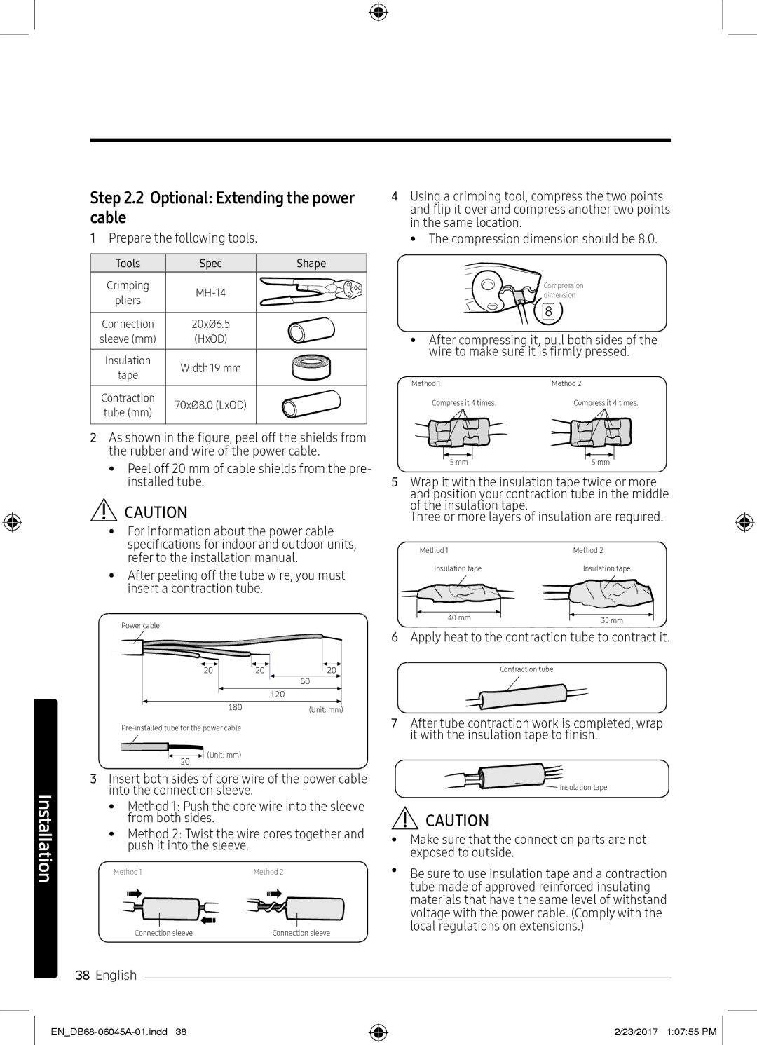 Samsung AR24KRFHRWK/MG, AR24MQFHRWKNMG, AR24MRFHRWKNMG manual Optional Extending the power cable, Prepare the following tools 