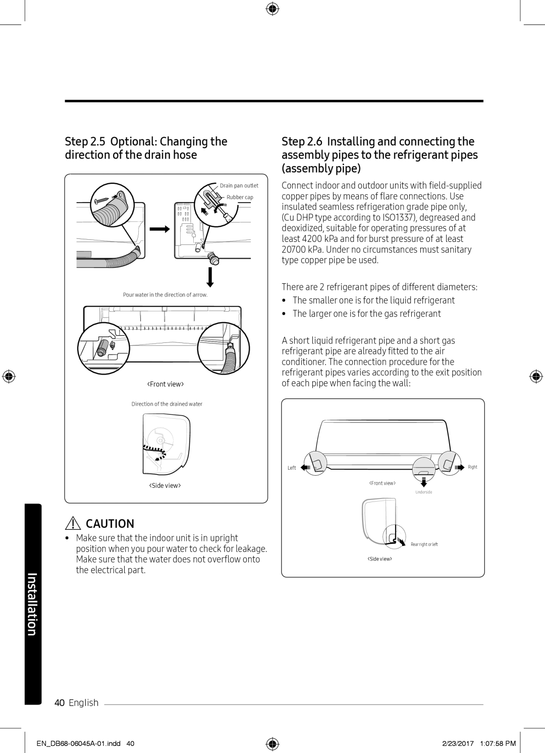 Samsung AR24MRFHRWKNMG, AR24KRFHRWK/MG, AR24MQFHRWKNMG Make sure that the water does not overflow onto, Electrical part 