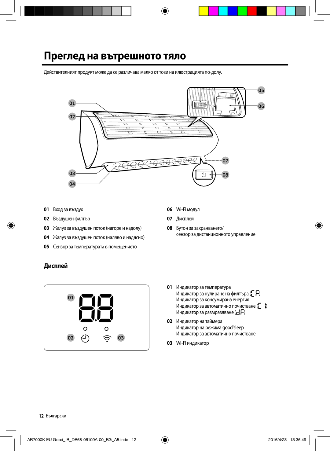 Samsung AR18KSWNAWKNEU, AR24KSWNAWKNEU manual Преглед на вътрешното тяло, Дисплей 