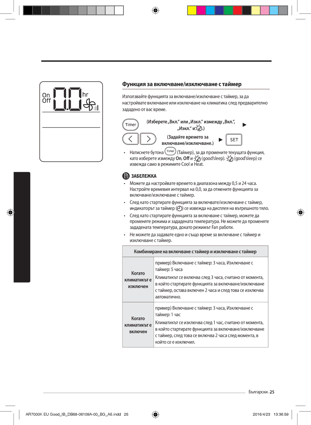 Samsung AR24KSWNAWKNEU, AR18KSWNAWKNEU Функция за включване/изключване с таймер, Таймер 5 часа, Автоматично, Таймер 1 час 