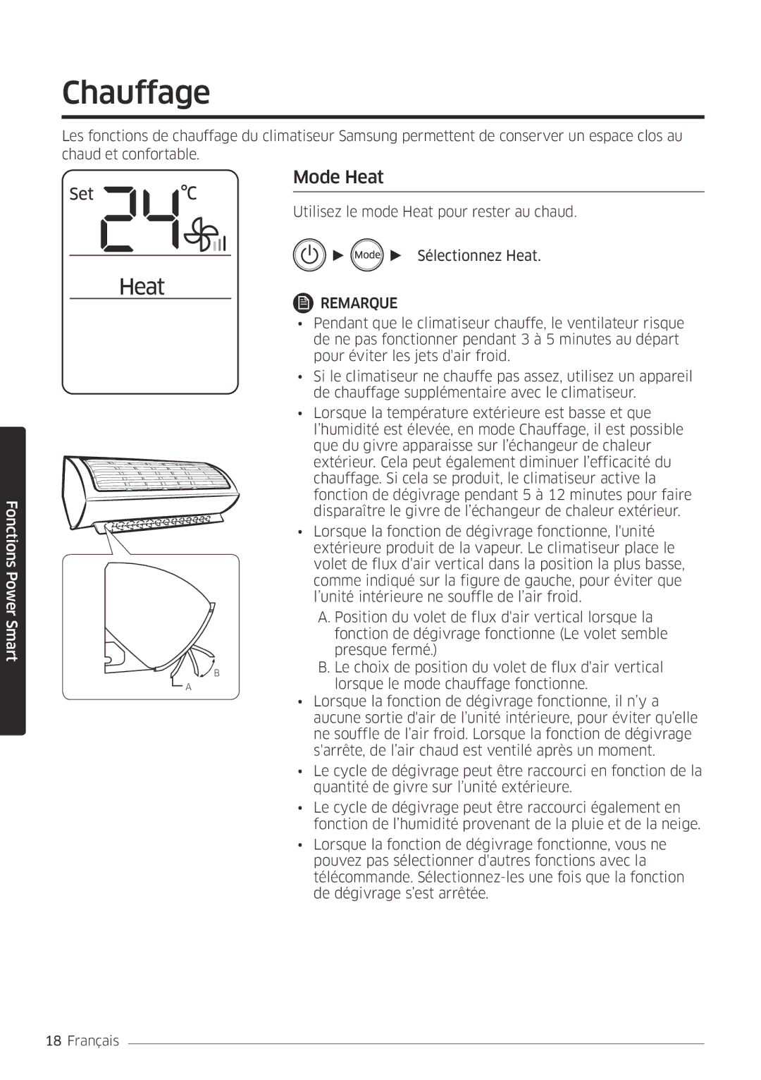 Samsung AR18MSPDBWKNEU, AR24MSPDBWKNEU manual Chauffage, Mode Heat 