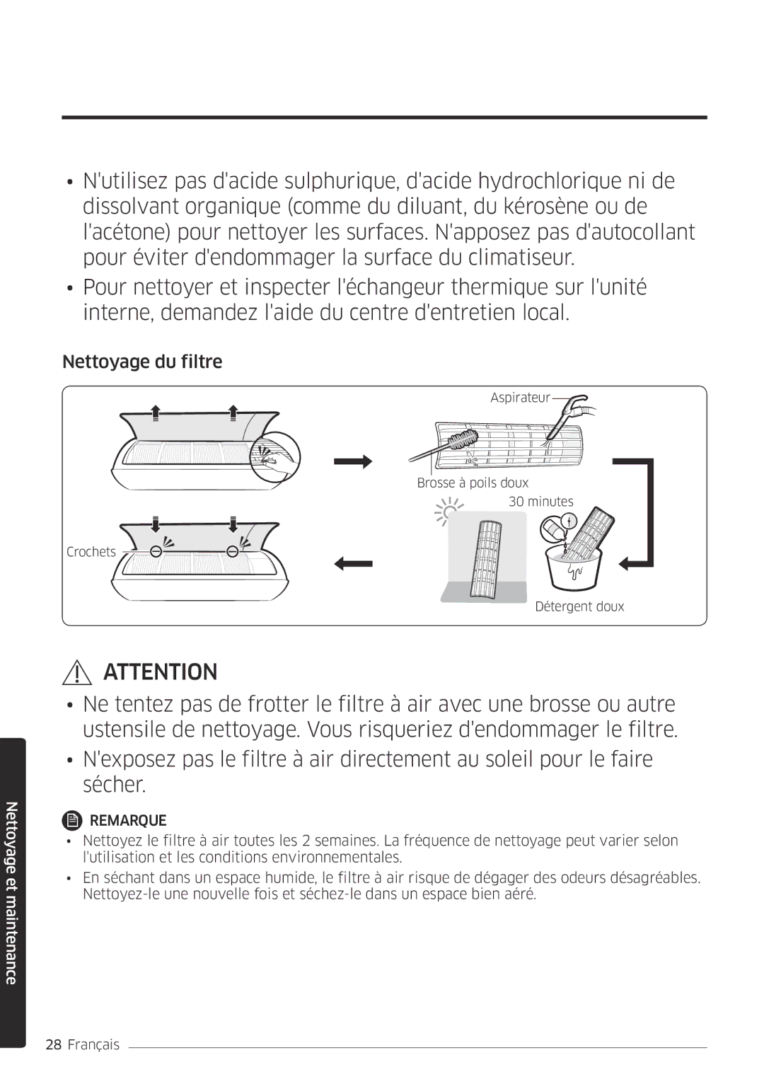 Samsung AR18MSPDBWKNEU, AR24MSPDBWKNEU manual Nettoyage du filtre 