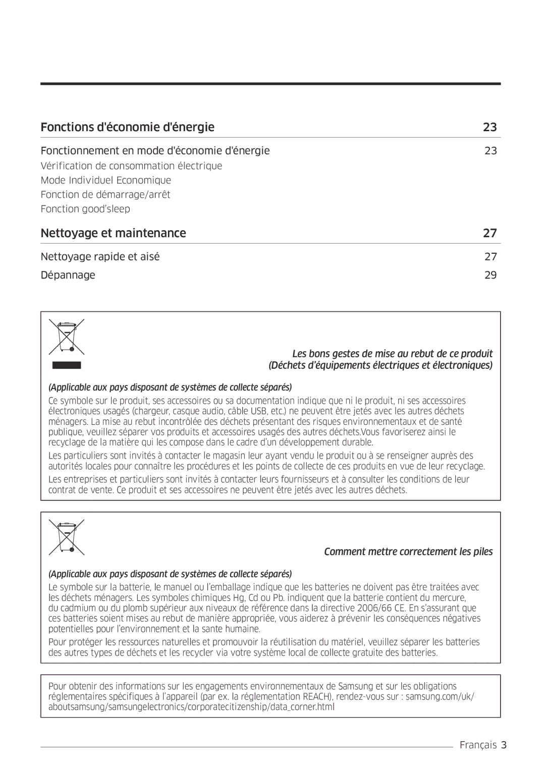 Samsung AR24MSPDBWKNEU, AR18MSPDBWKNEU manual Fonctions déconomie dénergie 