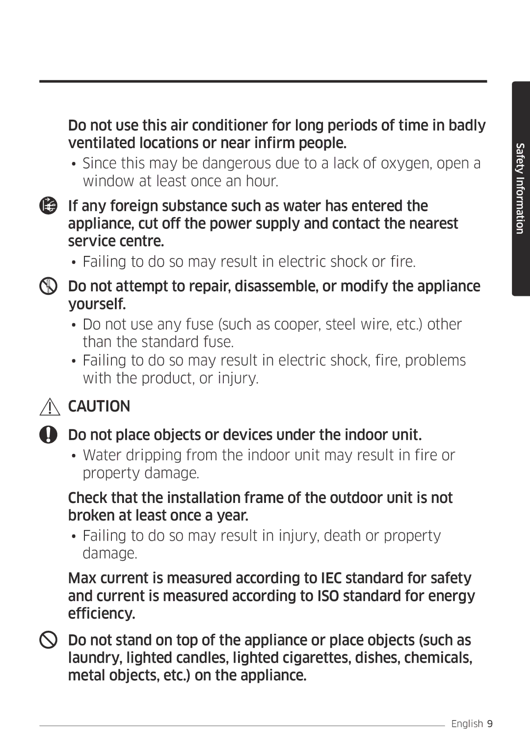 Samsung AR24MSPDBWKNEU, AR18MSPDBWKNEU manual Safety Information 