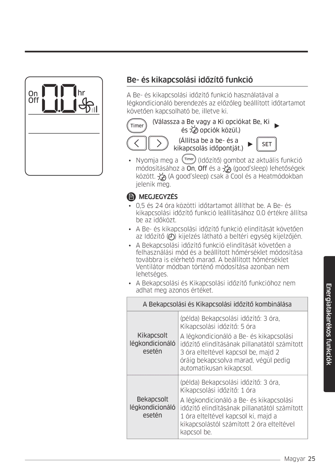 Samsung AR24MSPDBWKNEU, AR18MSPDBWKNEU manual Be- és kikapcsolási időzítő funkció 