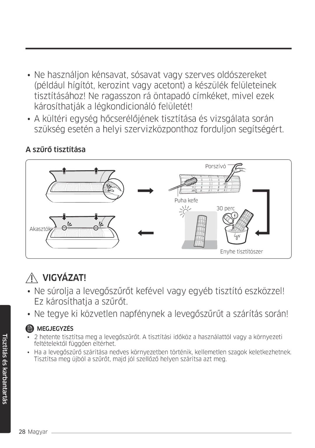 Samsung AR18MSPDBWKNEU, AR24MSPDBWKNEU manual Szűrő tisztítása 